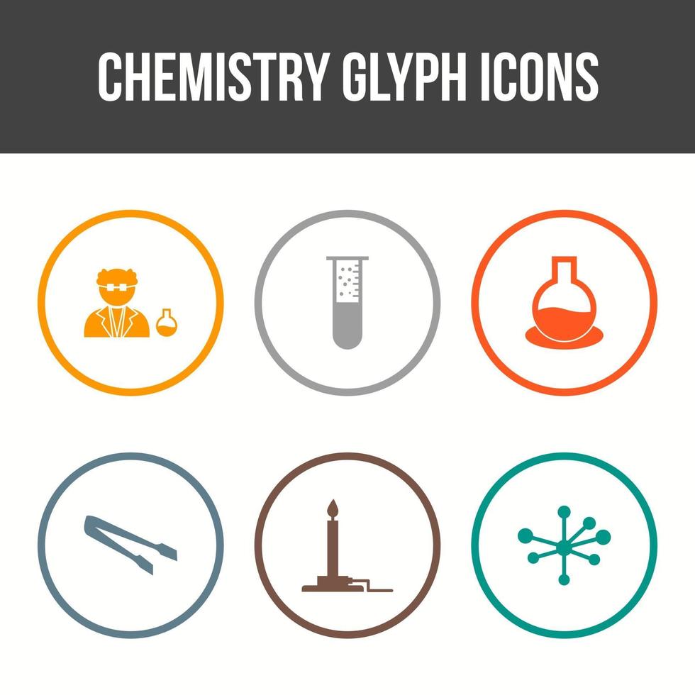 conjunto único de ícones de vetor de glifo de química