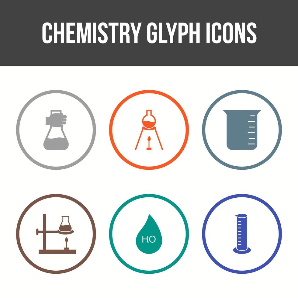 conjunto único de ícones de vetor de glifo de química