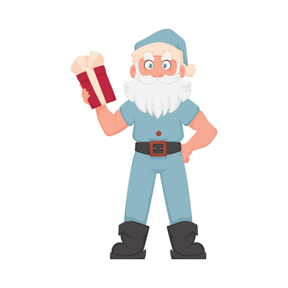 santa claus com uma grande branco barba dentro uma azul Novo anos terno. desenho animado estilo vetor