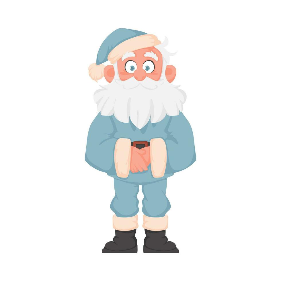 santa claus com uma grande branco barba dentro uma azul Novo anos terno. desenho animado estilo vetor