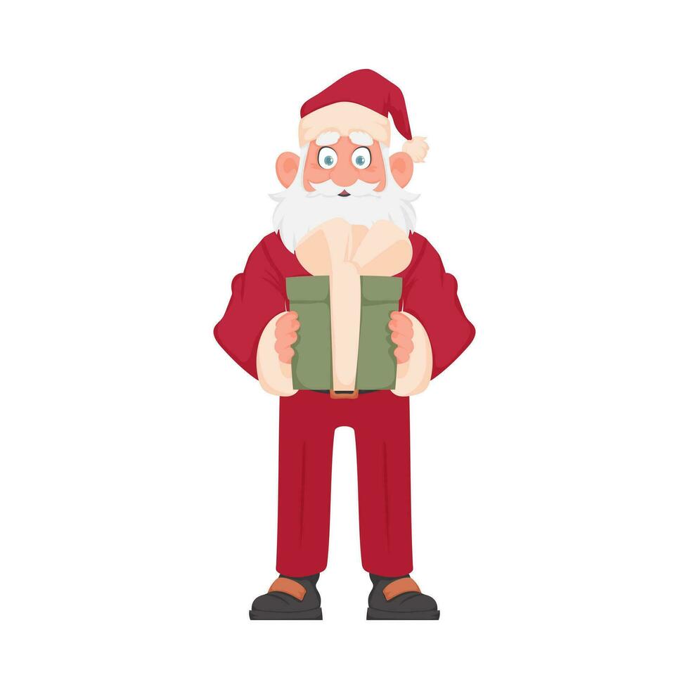 santa claus com uma grande branco barba dentro uma vermelho Novo anos terno. desenho animado estilo vetor