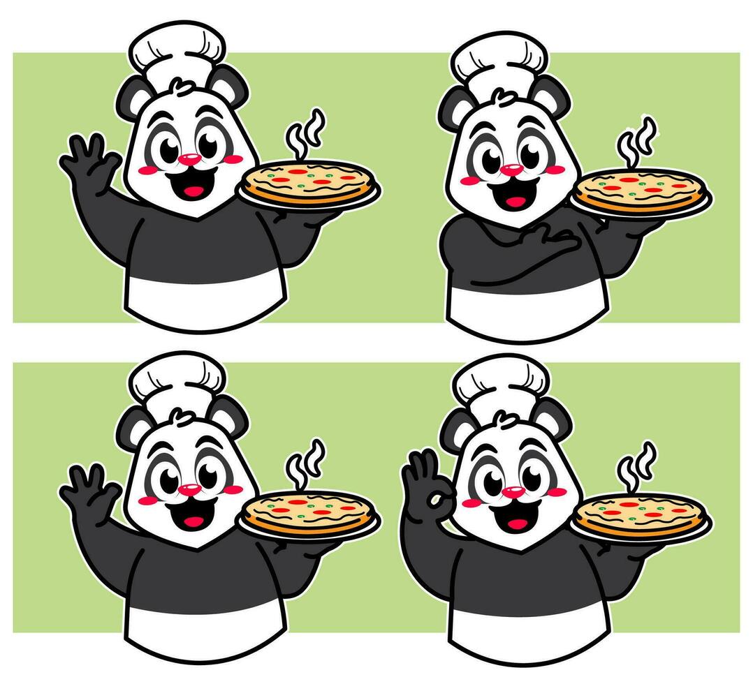 chefe de cozinha panda delicioso pratos e bolo vetor