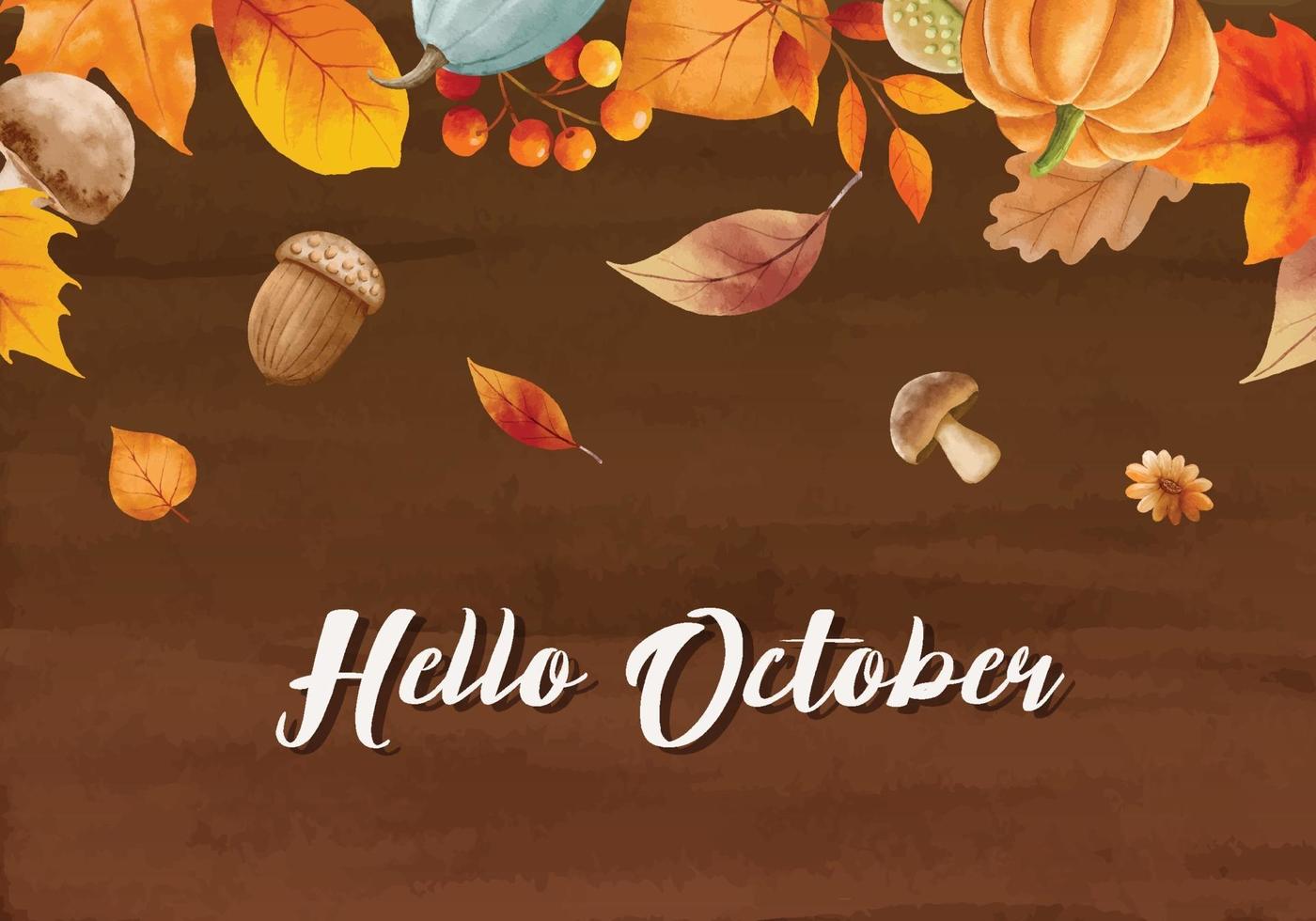 Olá outubro com ornamentado de folhas de fundo de flor. vetor