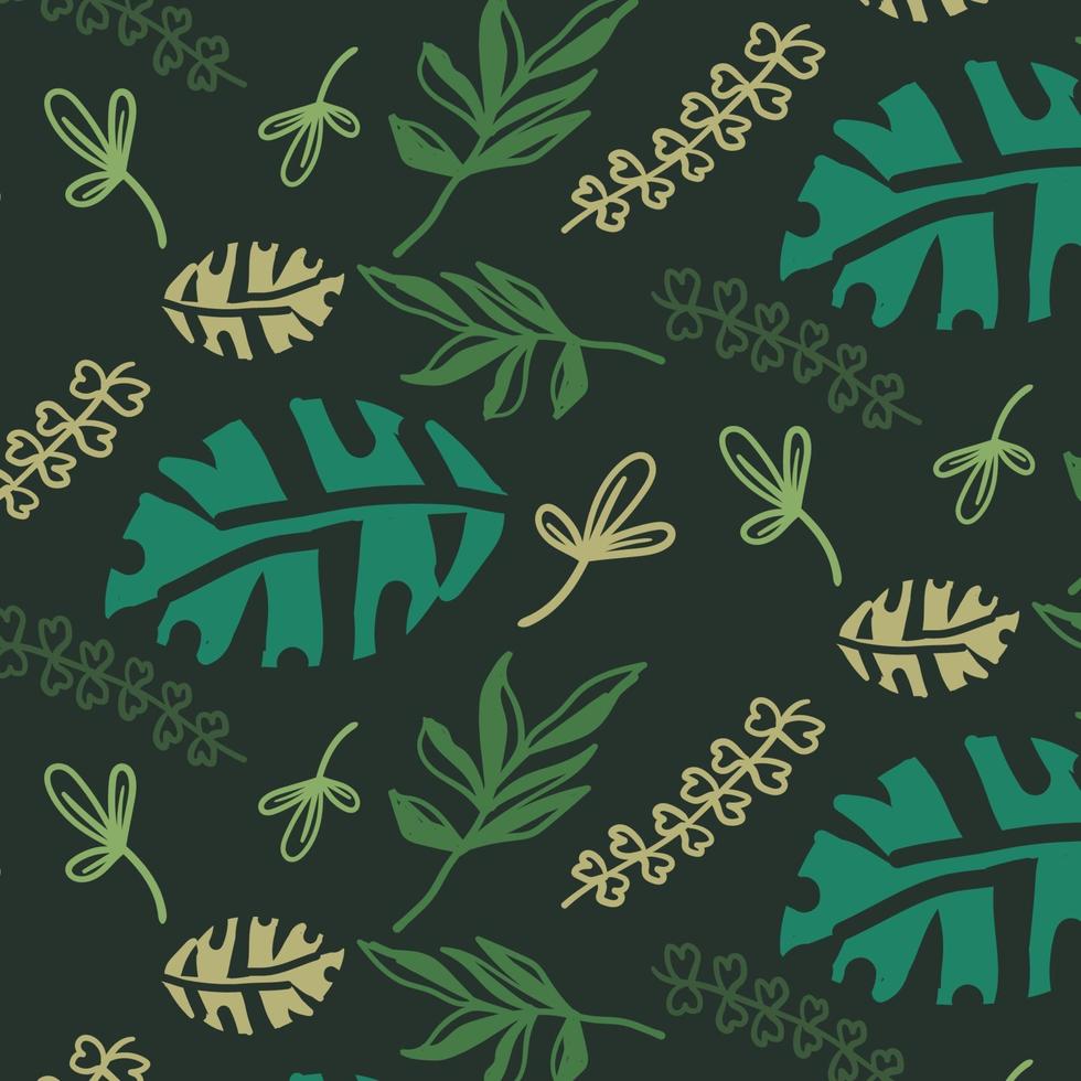 folha selvagem e fundo verde com padrão botânico vetor