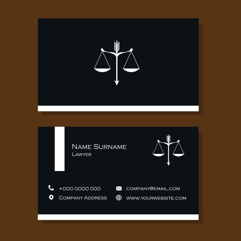 Cartão de visita de advogado em preto e branco com design de escalas de justiça vetor