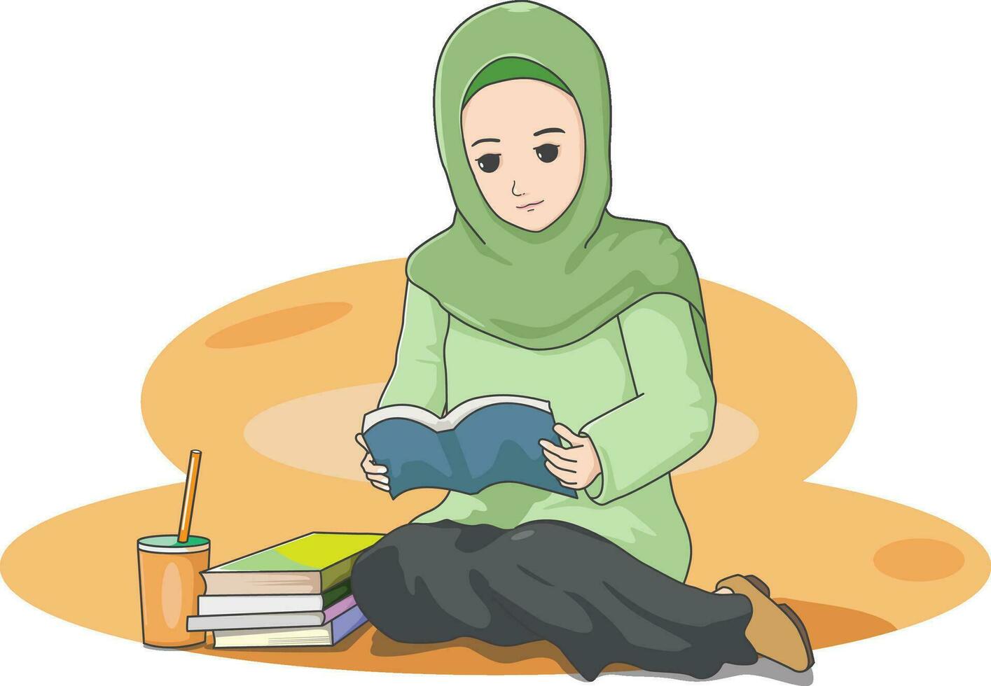 muçulmano menina lendo livros vetor