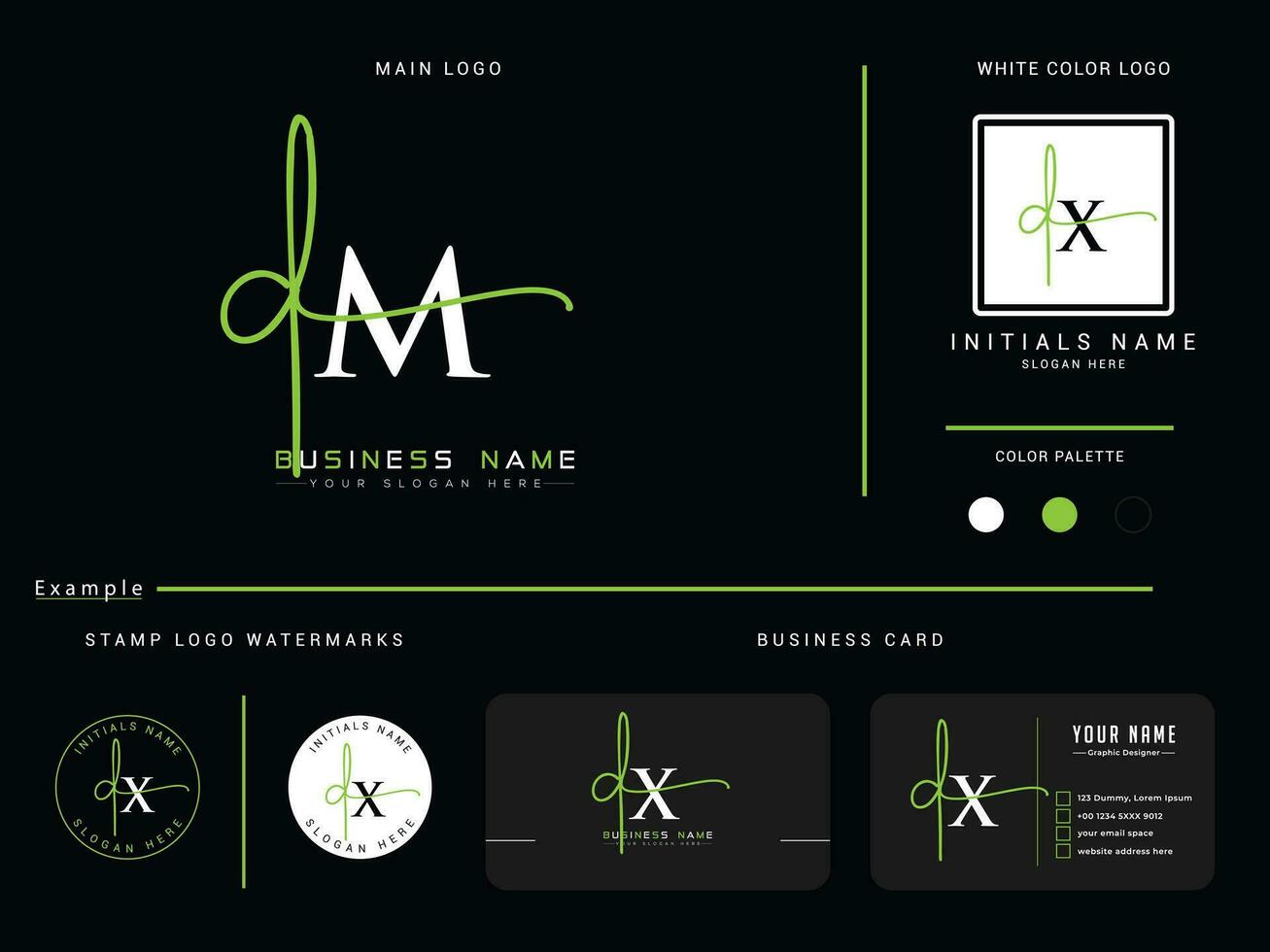 inicial assinatura dm logotipo carta vetor com branding