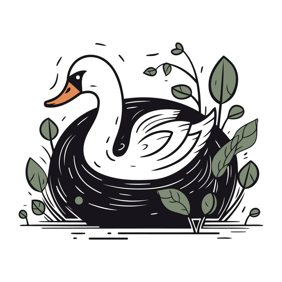 cisne dentro a lago. mão desenhado vetor ilustração dentro desenho animado estilo.