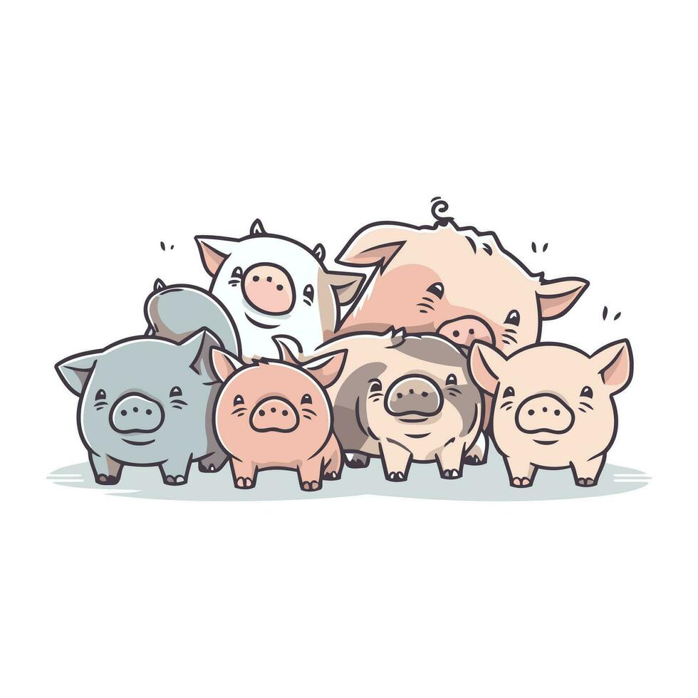 desenho animado porco família. vetor ilustração do uma porco família com leitões.