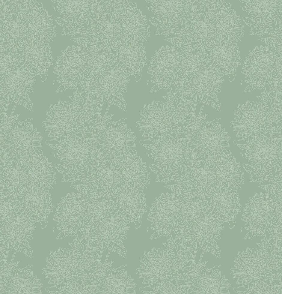 crisântemos desatado padronizar dentro verde-ciano cor, mão desenhado papel de parede Projeto para imprimir, cobrir, tecido, invólucro papel, embalagem, cosméticos, beleza produtos vetor