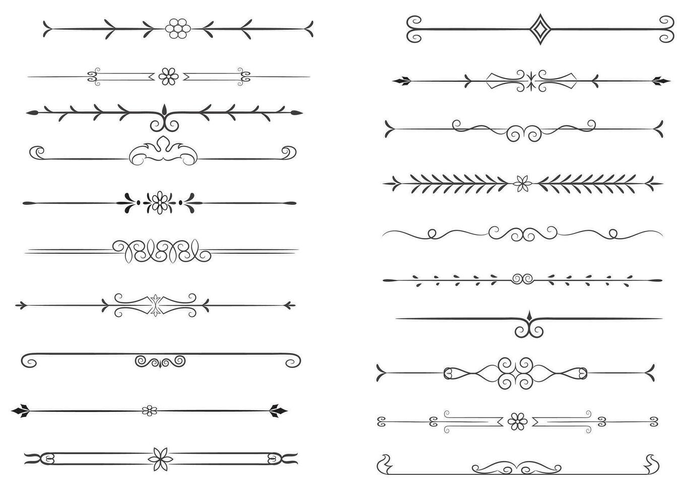 página divisor e Projeto elementos. conjunto do vários simples Preto divisor projeto, sortido divisor coleção modelo vetor. coleção do floral divisores elementos mega decoração para caligrafia. vetor