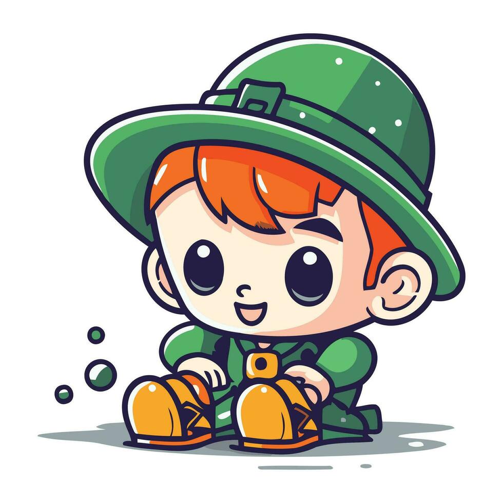 fofa pequeno Garoto vestido Como uma leprechaun. vetor ilustração.