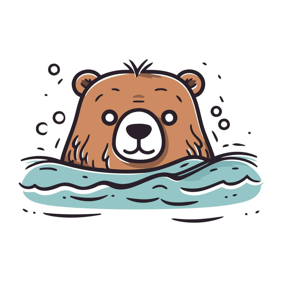 fofa Urso natação dentro a mar. vetor ilustração dentro desenho animado estilo.