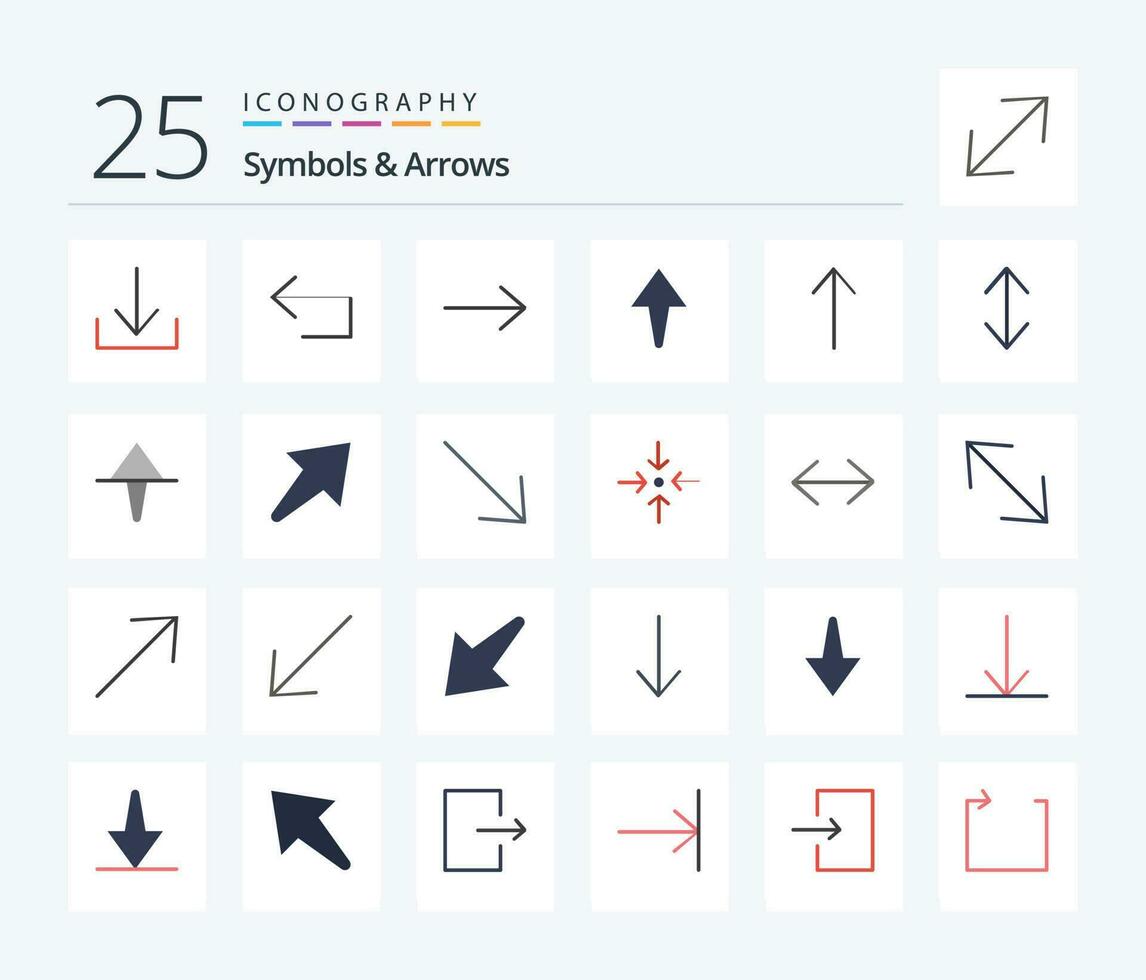 símbolos Setas; flechas 25 plano cor ícone pacote Incluindo certo. acima. seta. lar. escala vetor