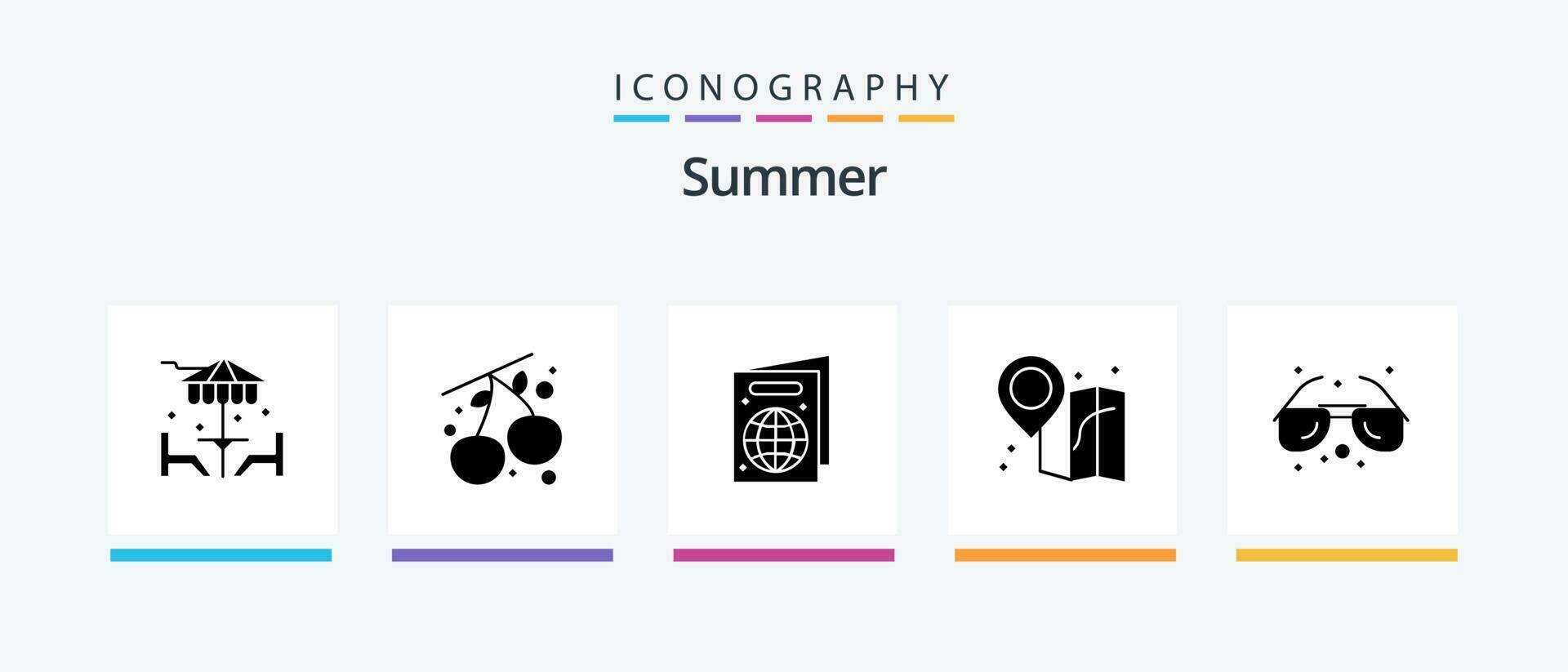 verão glifo 5 ícone pacote Incluindo . mar. passar. óculos. mapa. criativo ícones Projeto vetor