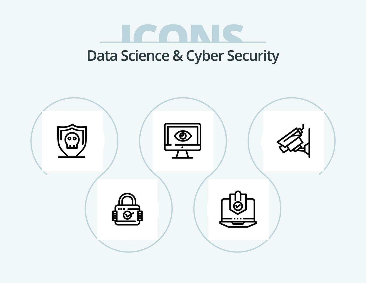 dados Ciência e cyber segurança linha ícone pacote 5 ícone Projeto. e-mail. cam. ddos. seguro. Câmera vetor