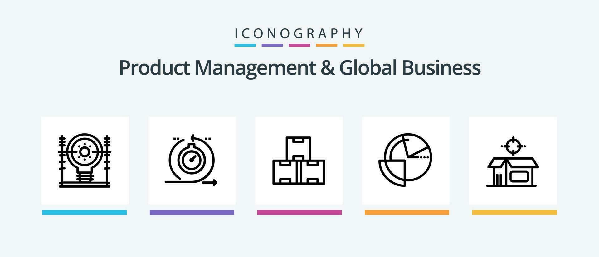 produtos gestão e global o negócio linha 5 ícone pacote Incluindo desempenho. -gerenciamento. geração. produzir. implementação. criativo ícones Projeto vetor