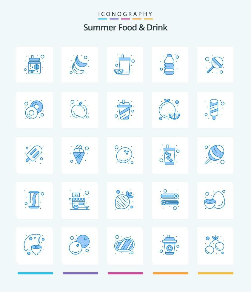 criativo verão Comida beber 25 azul ícone pacote tal Como pirulito. doce. bebida. água. garrafa vetor