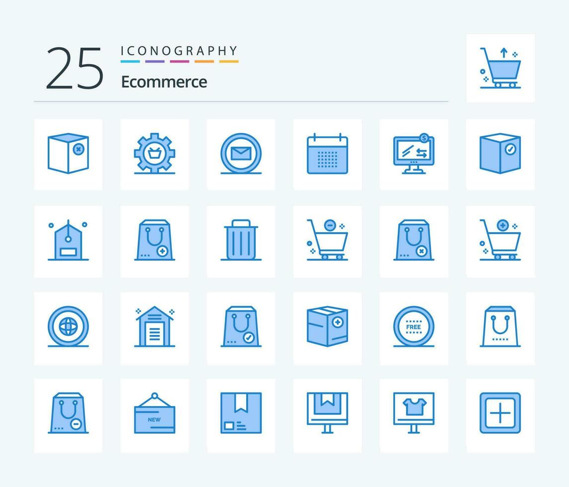 comércio eletrônico 25 azul cor ícone pacote Incluindo agendar. data. engrenagem. calendário. e comércio vetor