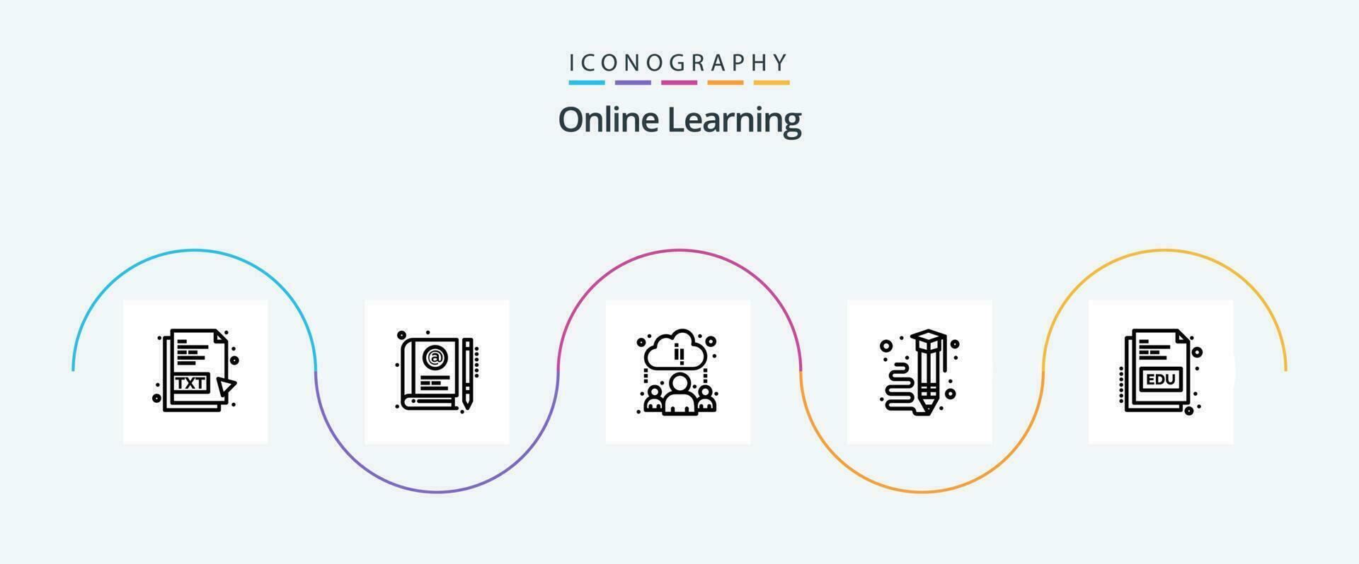 conectados Aprendendo linha 5 ícone pacote Incluindo livro. lápis. aprendizado. aprendizado. arte vetor