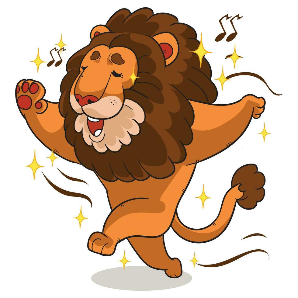 desenho animado leão cantando e dançando vetor