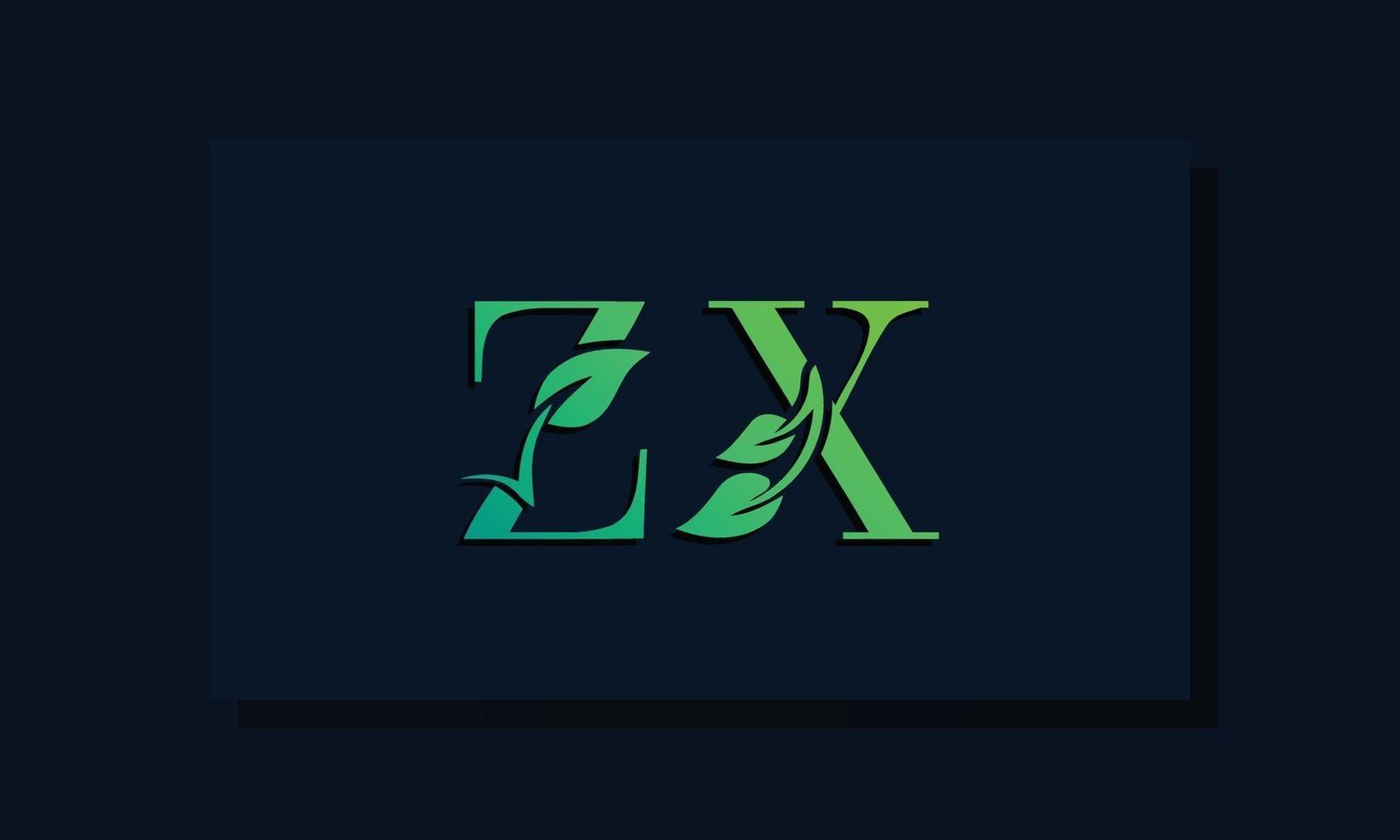 logotipo zx inicial em estilo folha mínimo vetor
