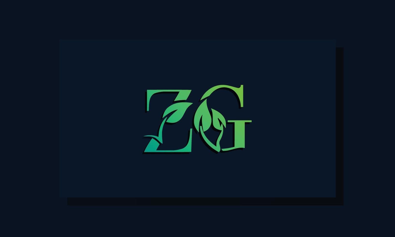 logotipo zg inicial em estilo folha mínimo vetor