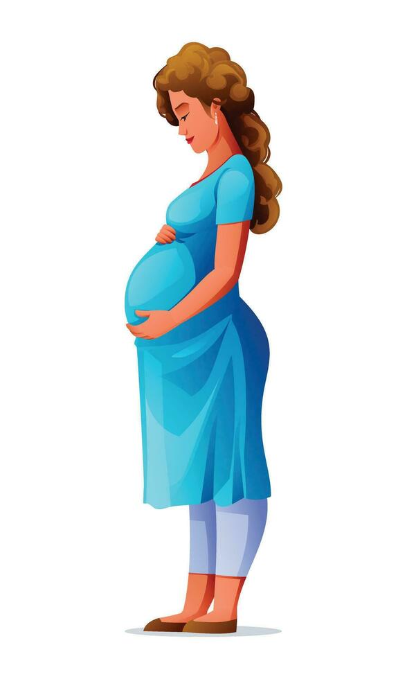 grávida mulher segurando dela barriga, esperando para uma bebê. vetor desenho animado ilustração