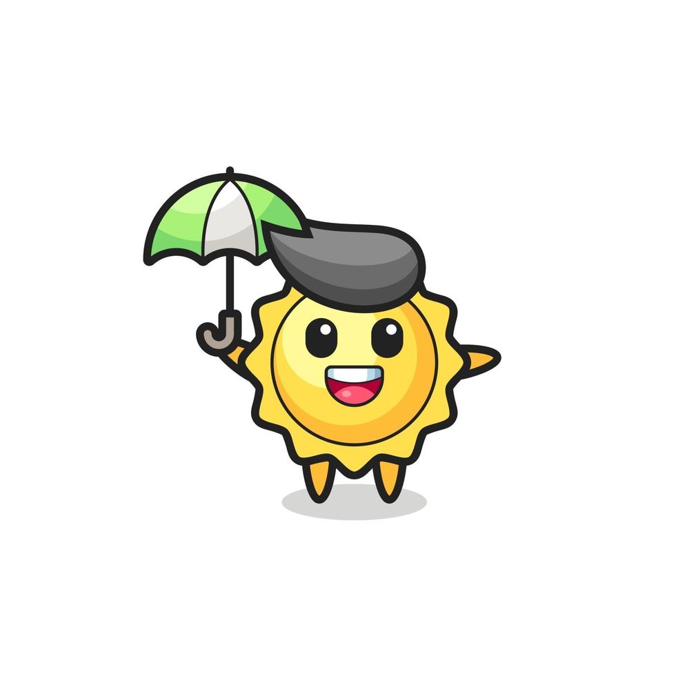 ilustração de sol fofo segurando um guarda-chuva vetor