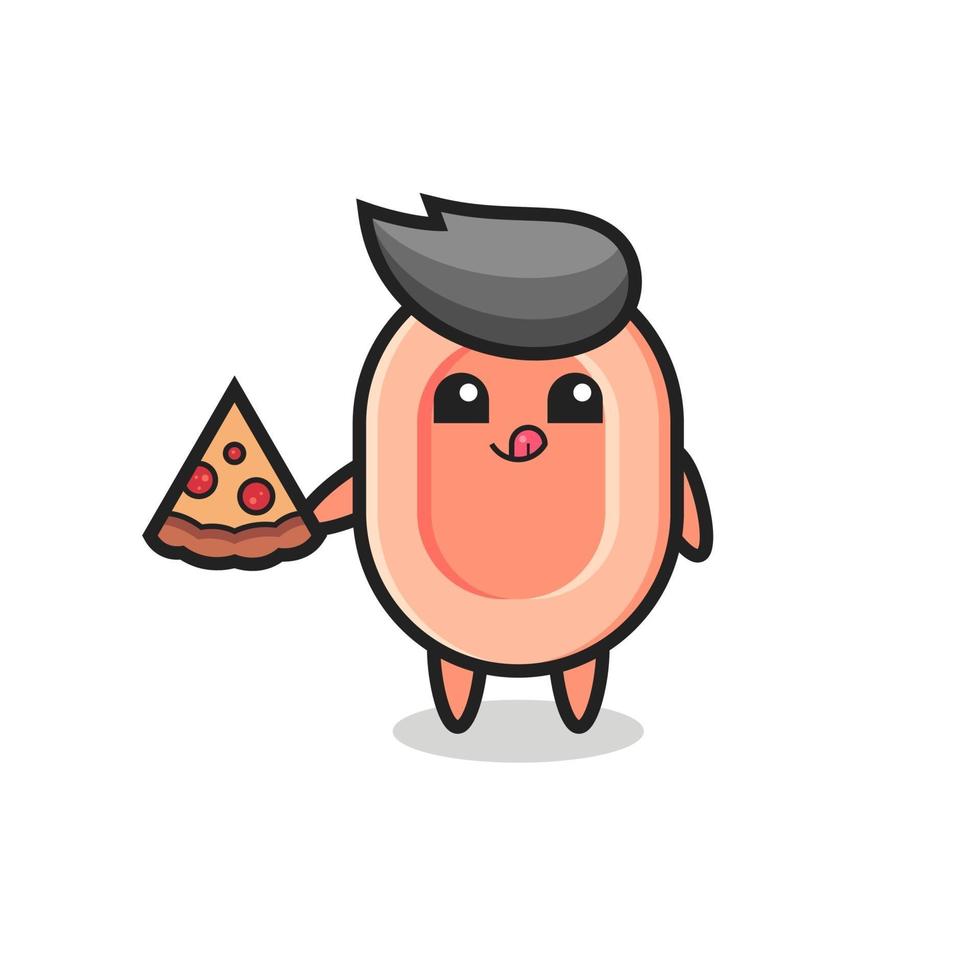 desenho de sabonete fofo comendo pizza vetor