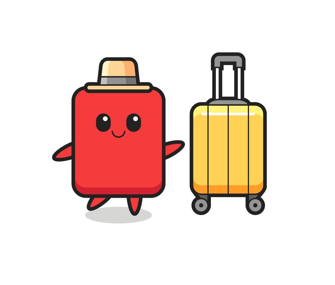 ilustração dos desenhos animados do cartão vermelho com bagagem de férias vetor