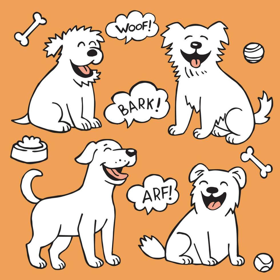 fofa desenhando conjunto do engraçado cachorros dentro rabisco estilo. engraçado cachorrinhos, linha ilustração vetor