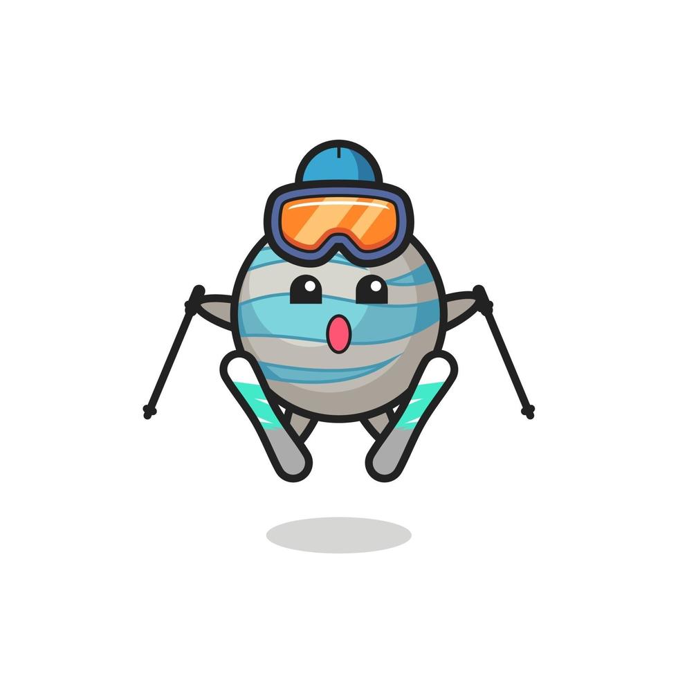 personagem mascote do planeta como jogador de esqui vetor