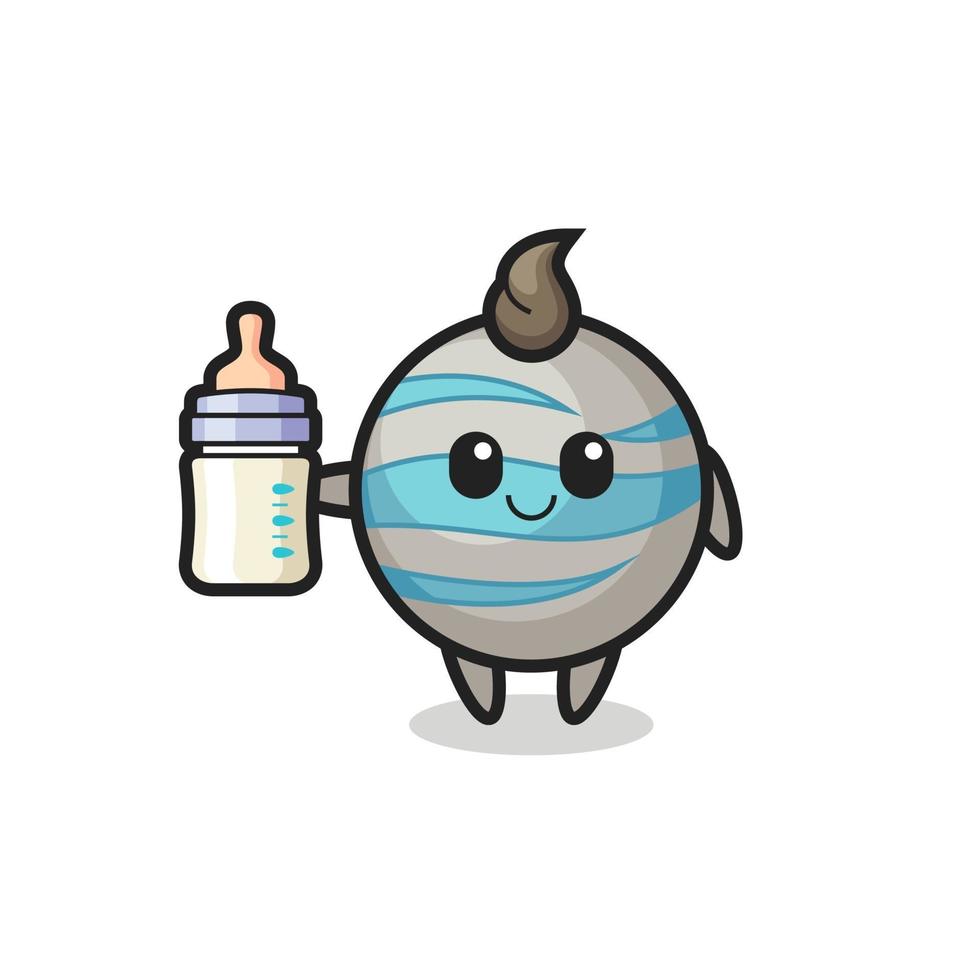 personagem de desenho animado do planeta bebê com garrafa de leite vetor