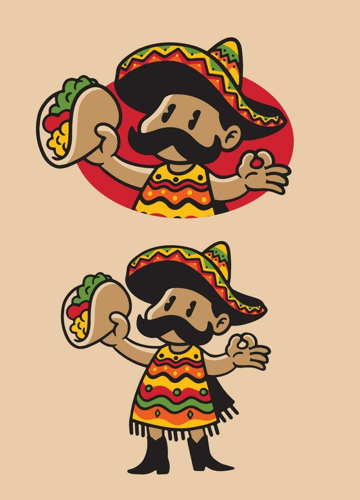 desenho animado do mexicano personagem comendo taco vetor