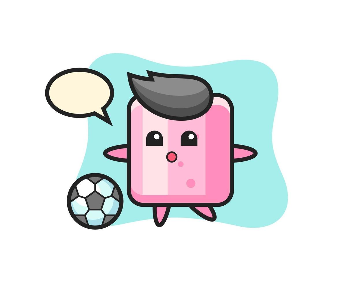 ilustração de desenho animado de marshmallow está jogando futebol vetor