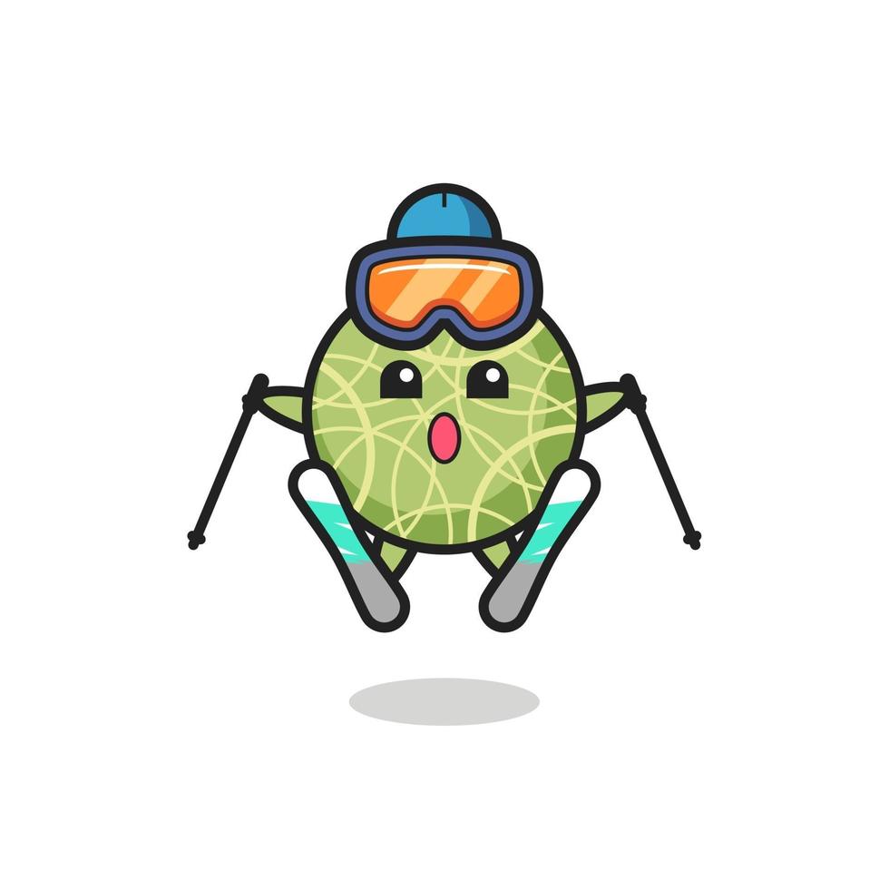 personagem mascote da fruta melão como jogador de esqui vetor