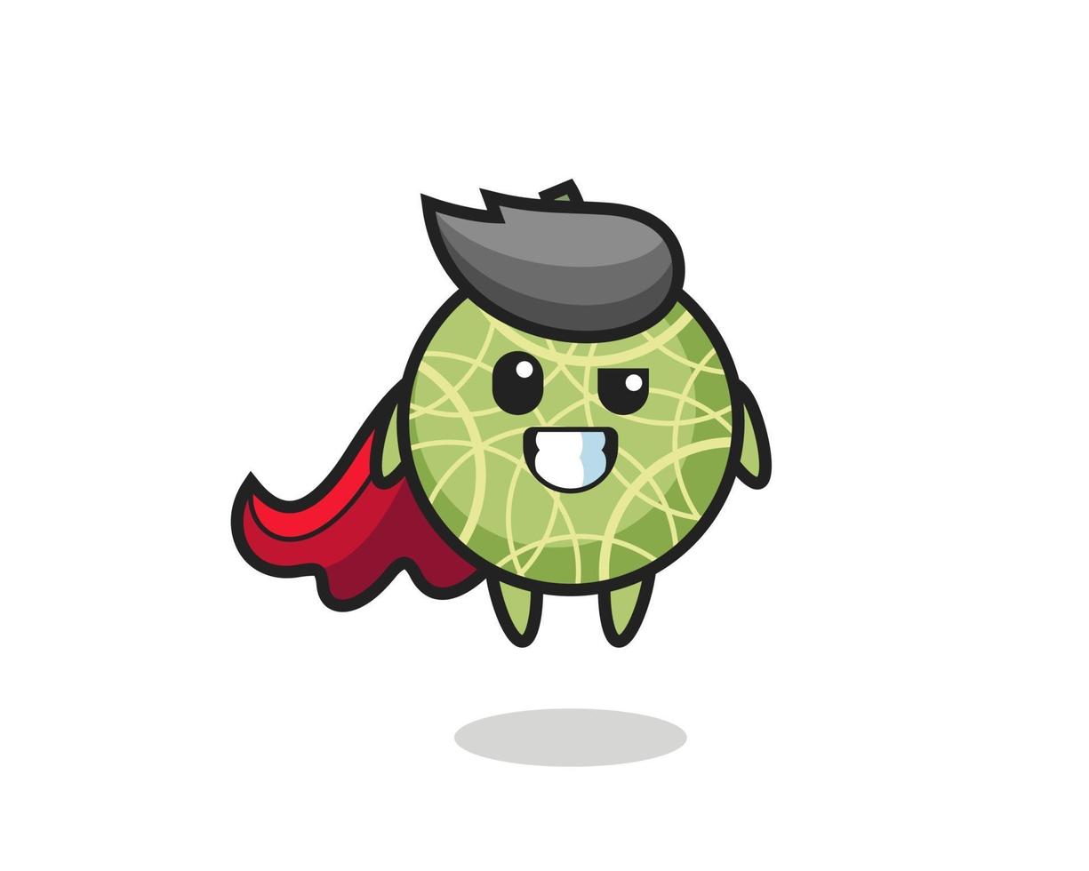 o personagem fofinho da fruta melão como um super-herói voador vetor