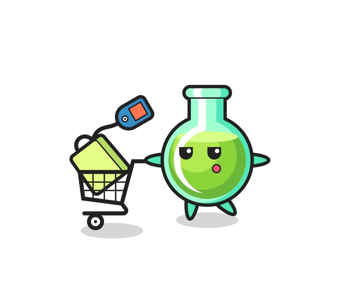 Desenho de ilustração de copos de laboratório com um carrinho de compras vetor