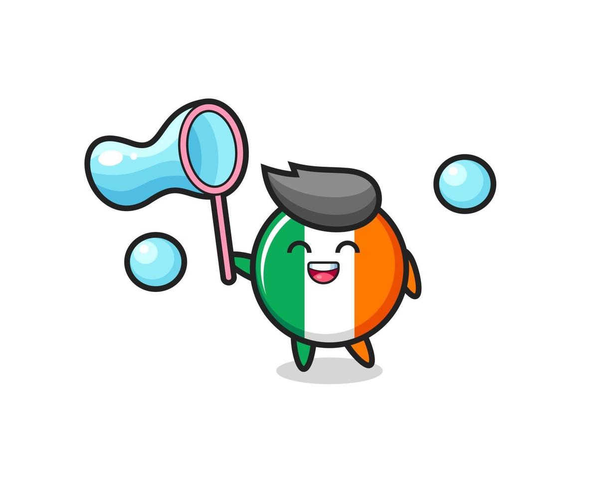 desenho animado do emblema da bandeira irlandesa feliz jogando bolha de sabão vetor