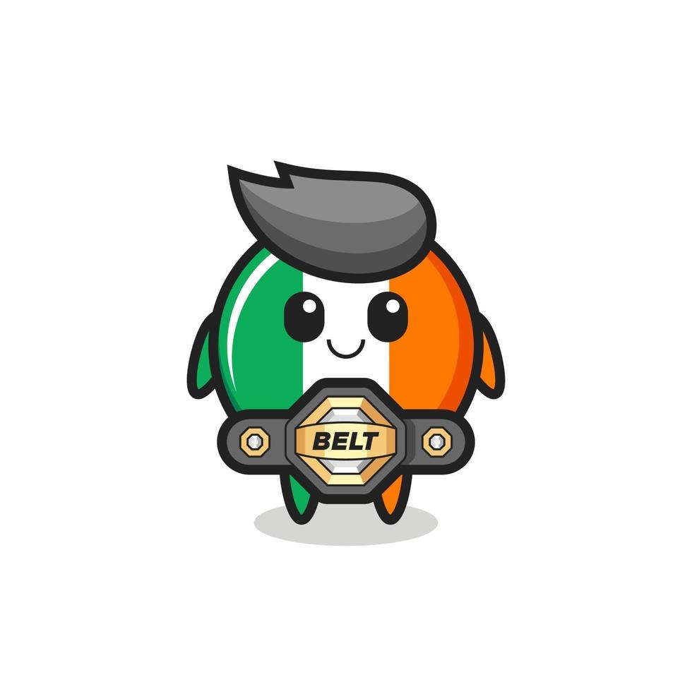 o mascote do emblema da bandeira da Irlanda do lutador mma com um cinto vetor