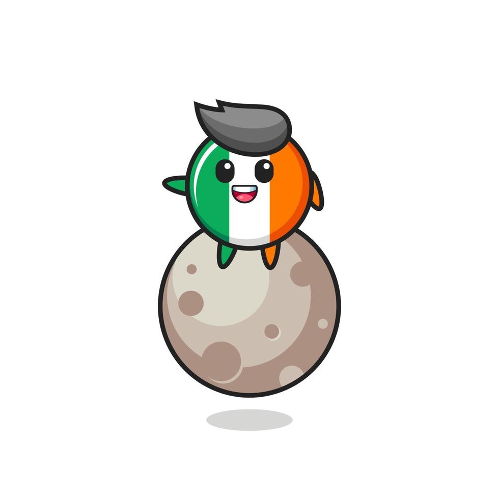 ilustração do desenho animado do distintivo da bandeira da Irlanda sentado na lua vetor