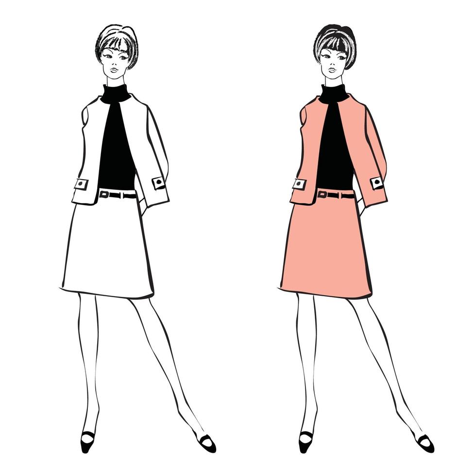 moda casual elegante conjunto feminino moda vintage dos anos 1960 vetor