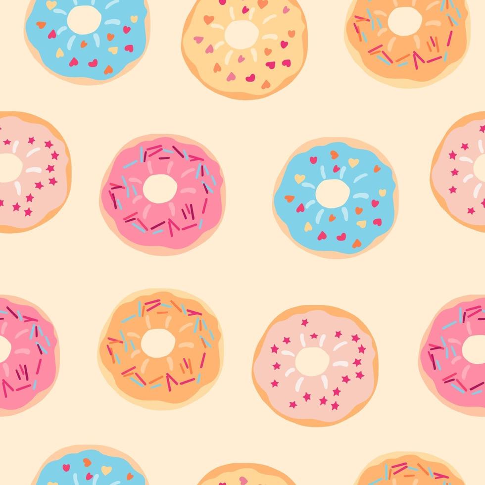 padrão sem emenda com donuts coloridos irritadiços em bege vetor