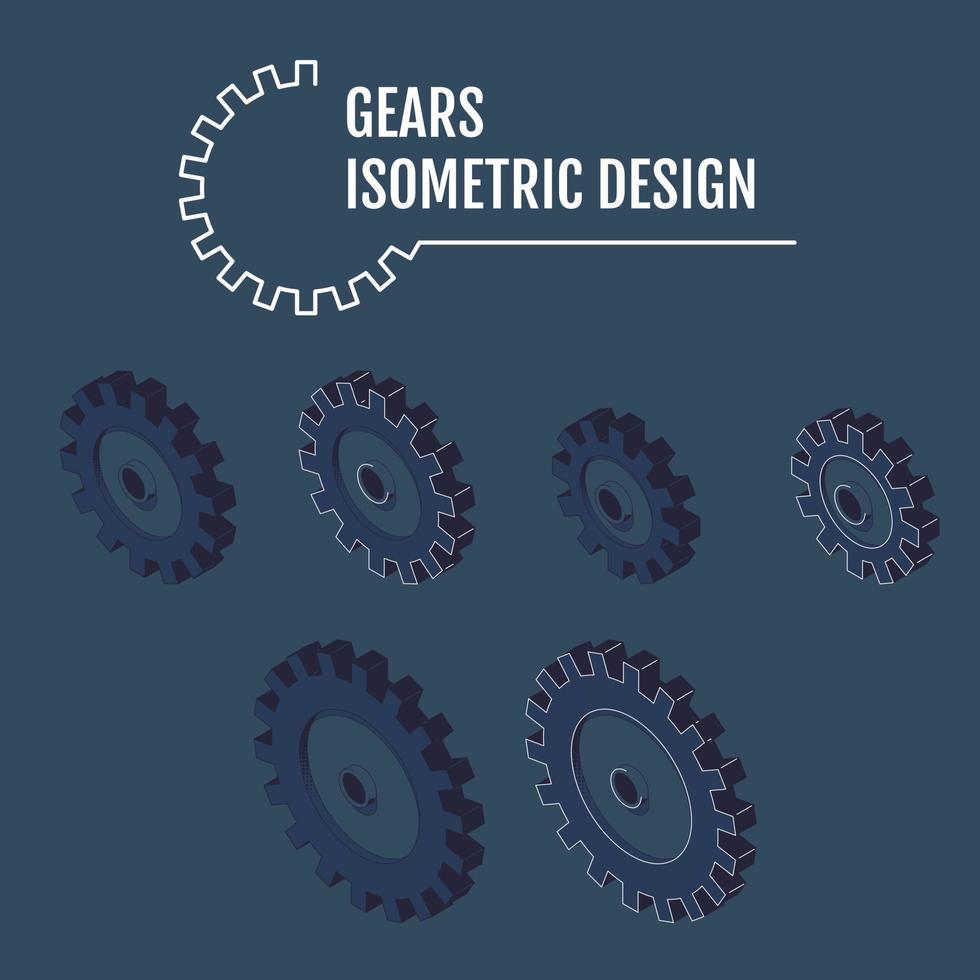 ilustração em vetor moderno de engrenagens isométricas com o cinza