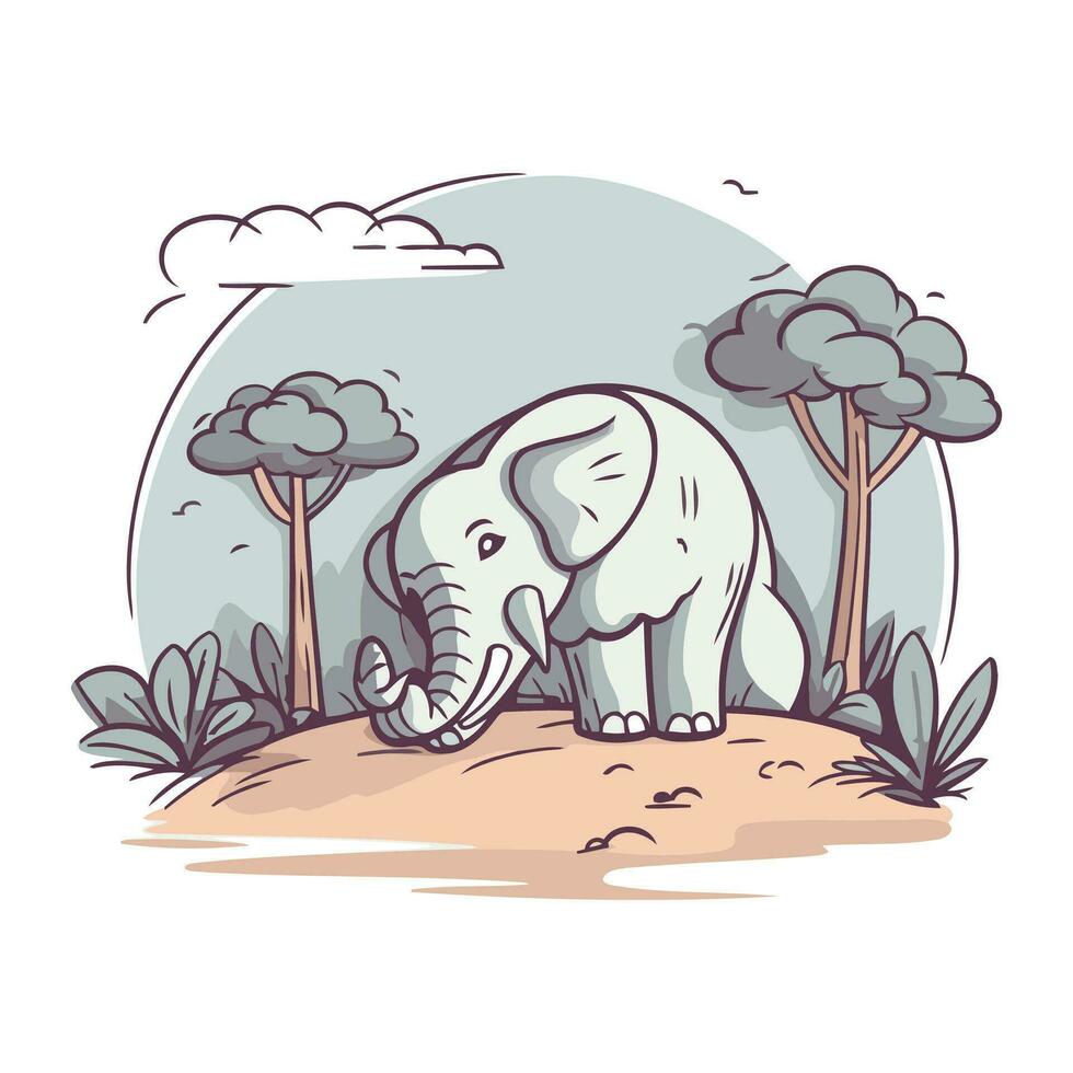 elefante dentro a savana. vetor ilustração dentro desenho animado estilo.