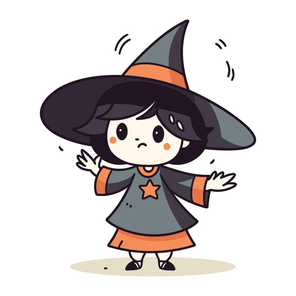 bruxa traje fofa desenho animado dia das Bruxas bruxa menina vetor ilustração
