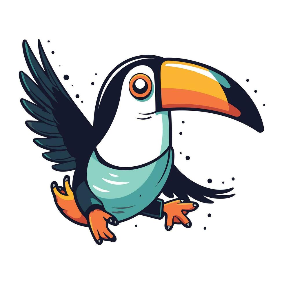 fofa desenho animado tucano pássaro com aberto asas. vetor ilustração.