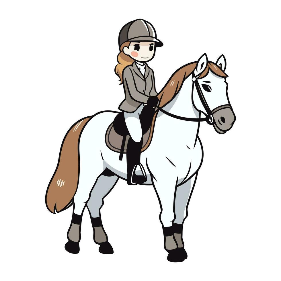 ilustração do uma menina equitação uma cavalo em branco fundo vetor