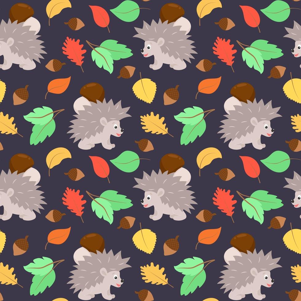 padrão de outono com folhas de ouriços, bolotas e cogumelos vetor